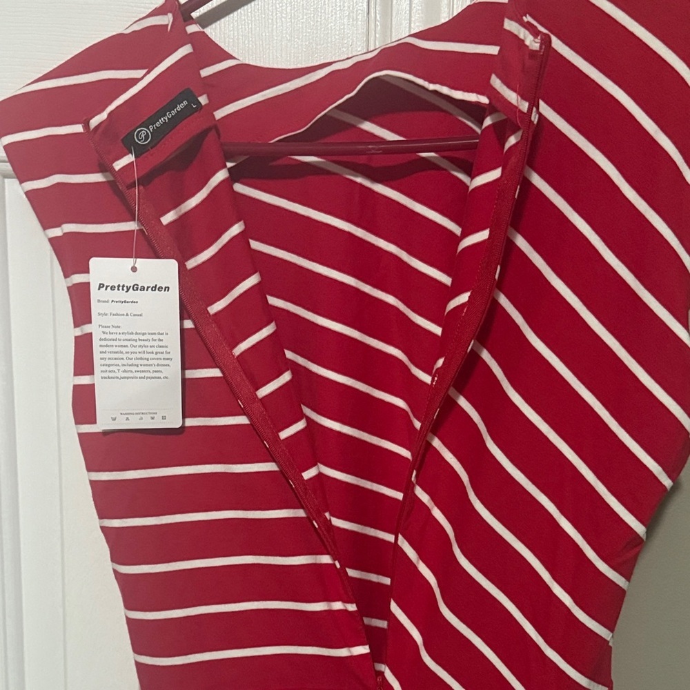 Elegant Red and White Striped Midi Dress NWT size Large - Picture 5 of 6